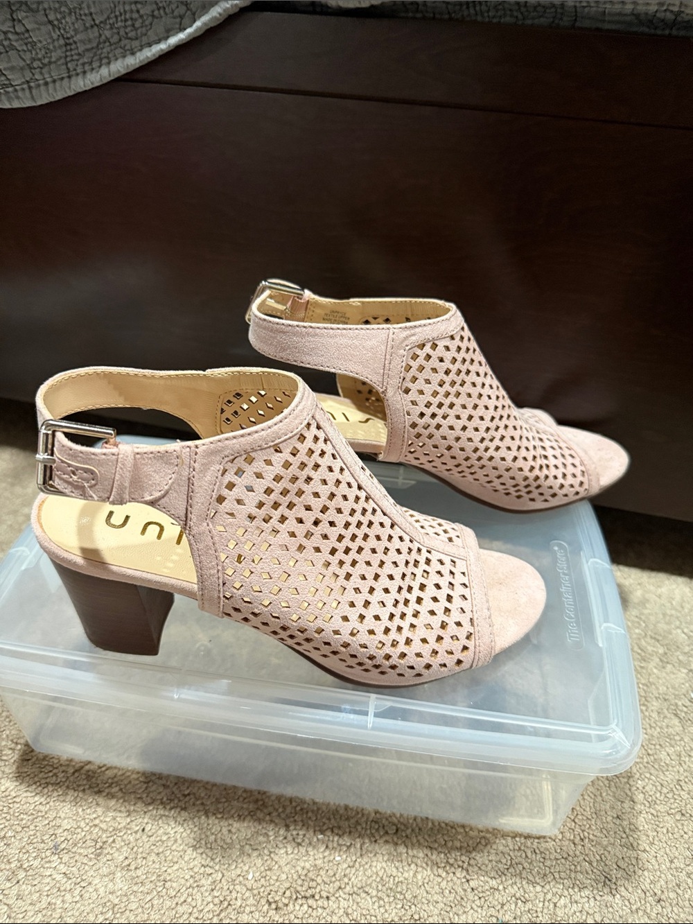 Unisa Blush Pink Perforated Block Heel Sandals